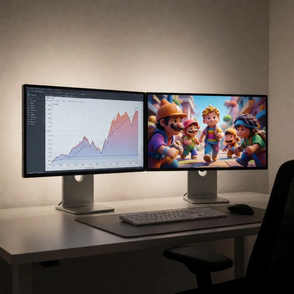 Espacio de trabajo editorial de Pixel Analysis Lab con monitores mostrando análisis técnico