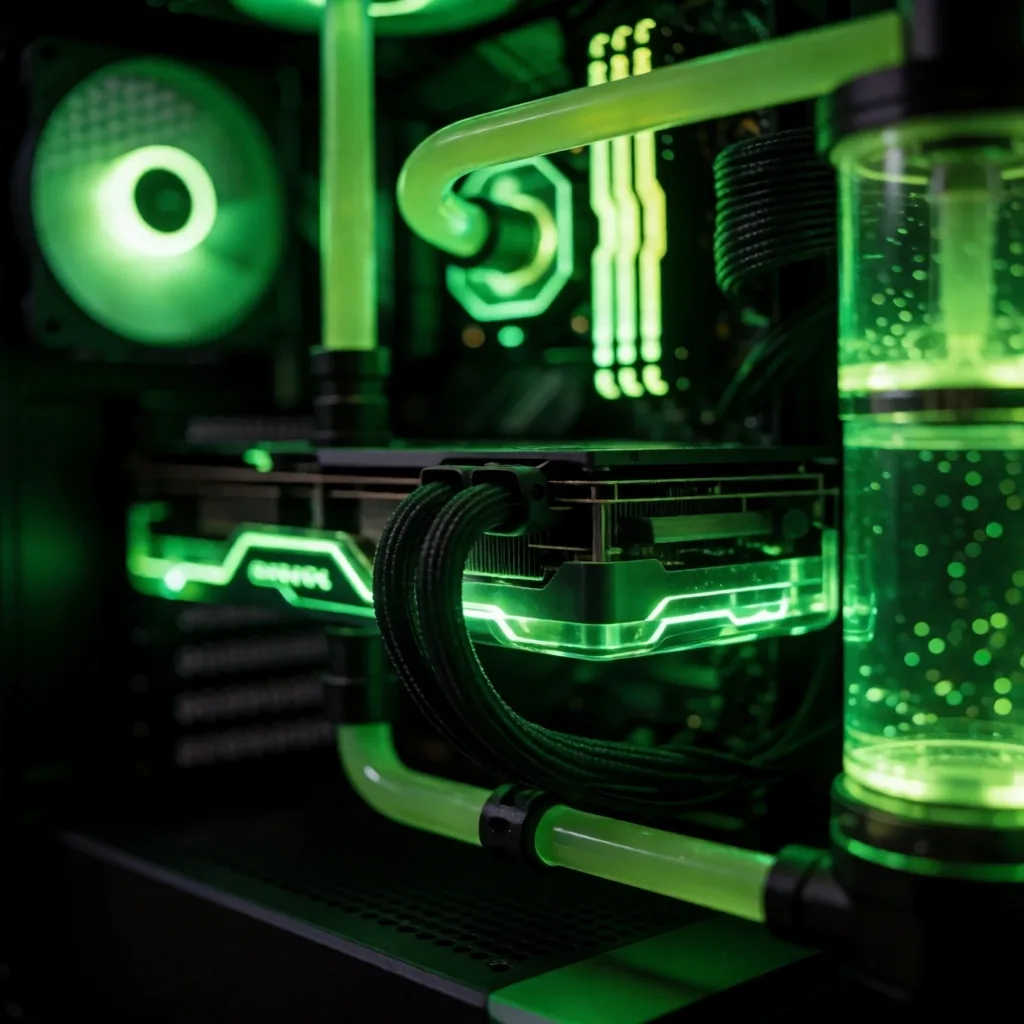 Interior de PC gaming con iluminación verde