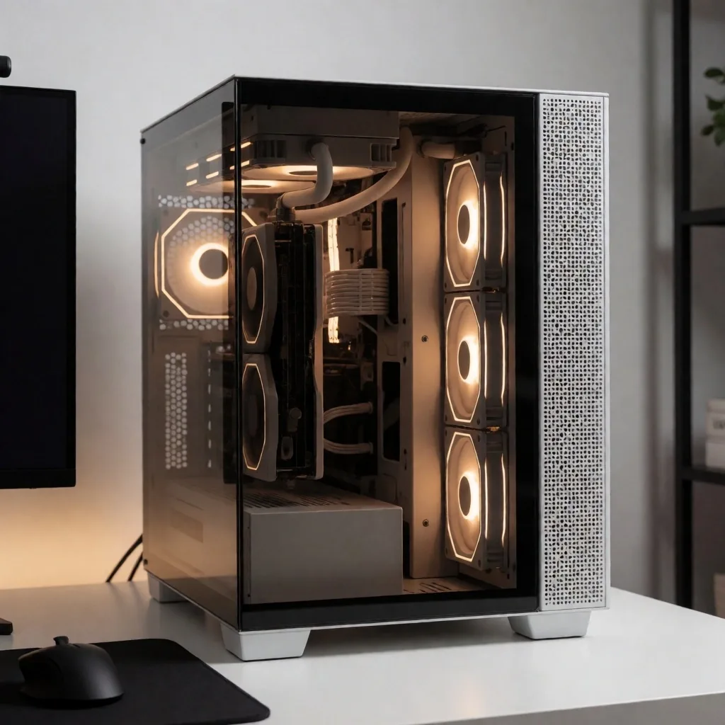 Computadora de escritorio para gaming ensamblada con componentes visibles