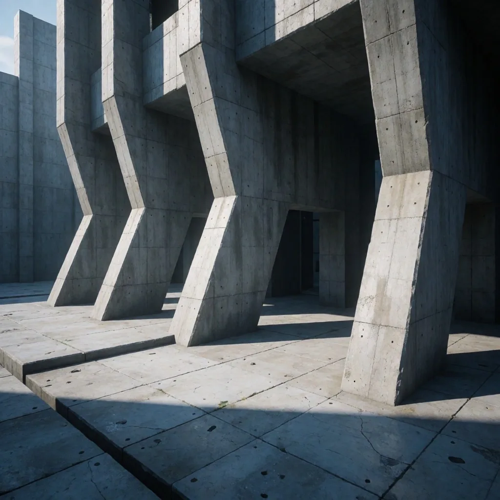Entorno arquitectónico brutalista de un videojuego moderno